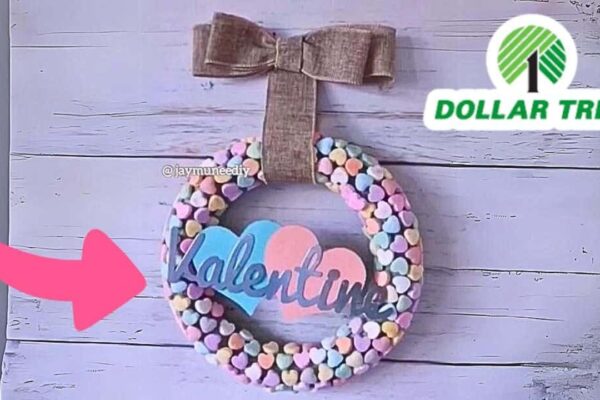 Finished Dollar Tree Valentine’s Day Wreath DIY, a completed DIY project