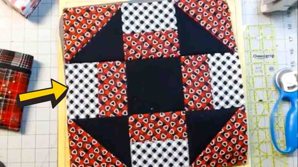 Finished Double Monkey Wrench Quilt Block, a completed DIY project
