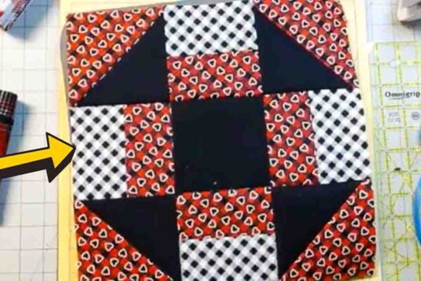 Finished Double Monkey Wrench Quilt Block, a completed DIY project