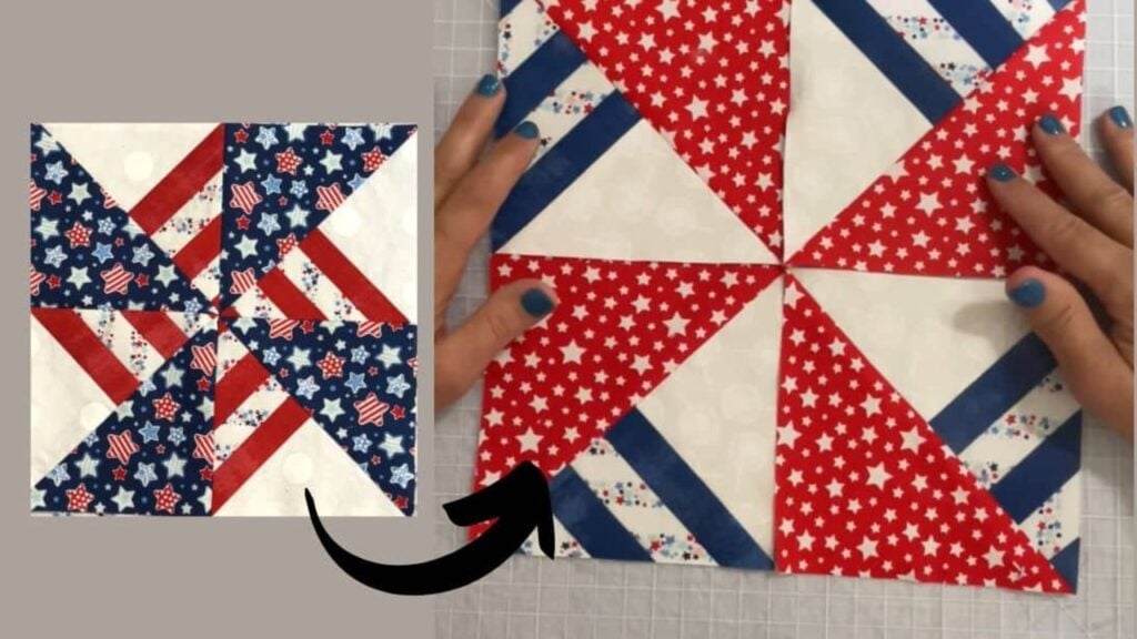 Finished Double Pinwheel Quilt Block, a completed DIY project