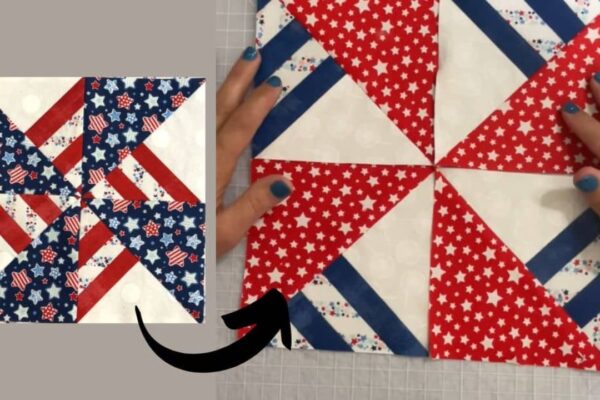 Finished Double Pinwheel Quilt Block, a completed DIY project