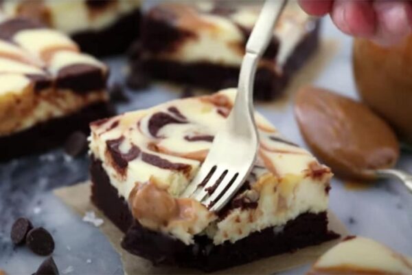 Dulce de Leche Cream Cheese Brownies, homemade and freshly served