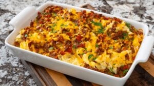 Easy Beef Noodle Casserole, homemade and freshly served