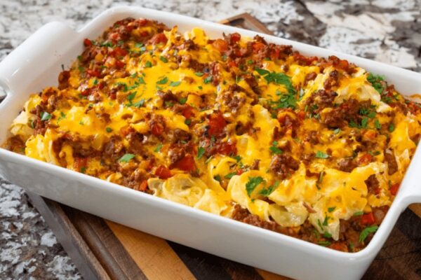 Easy Beef Noodle Casserole, homemade and freshly served