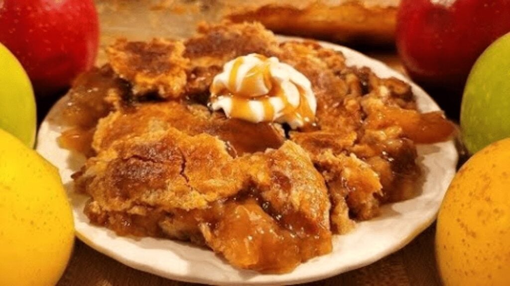 4-Ingredient Caramel Apple Dump Cake, homemade and freshly served