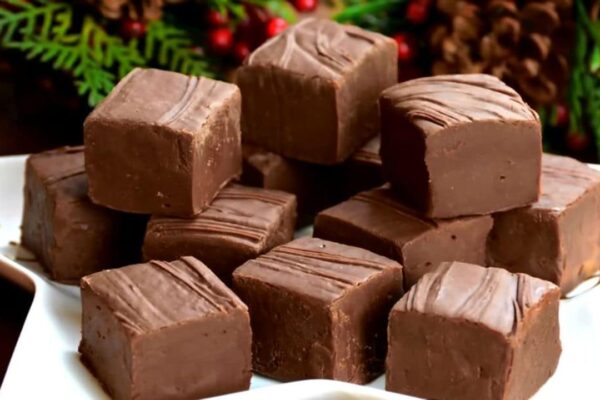 Easy 5-Ingredient Chocolate Fudge, homemade and freshly served