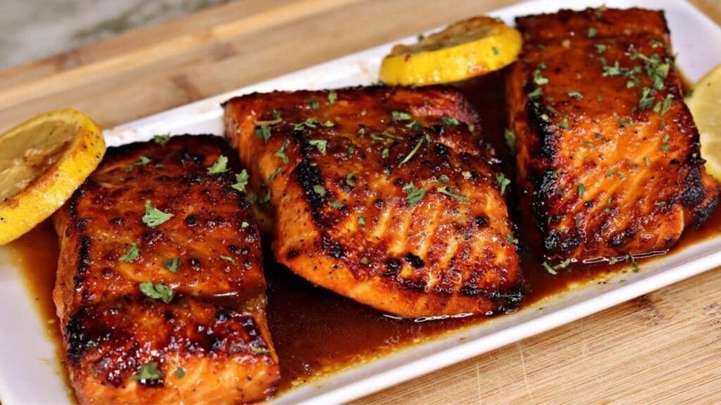 Easy Air Fried Honey Garlic Salmon, homemade and freshly served