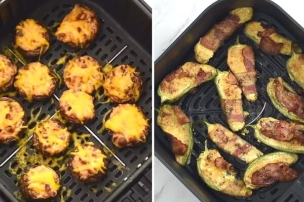 Air Fryer Stuffed Mushrooms & Bacon Jalapeno Poppers, homemade and freshly served