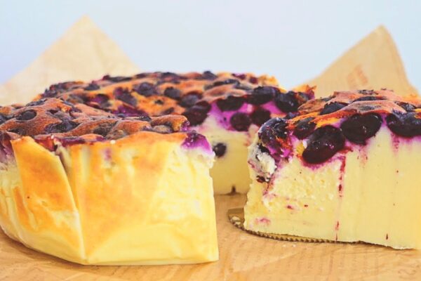 Easy Air Fryer Blueberry Yogurt Cake, homemade and freshly served