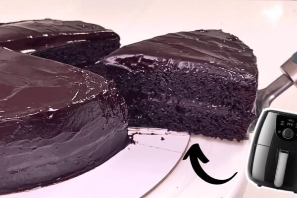 Easy Air Fryer Chocolate Fudge Cake, homemade and freshly served