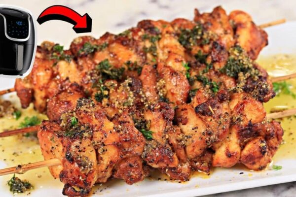 Easy Air Fryer Lemon Pepper Chicken Skewers, homemade and freshly served