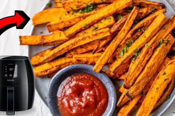Easy 6-Ingredient Air Fryer Sweet Potato Fries, homemade and freshly served