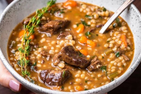 Easy and Hearty Beef Barley Soup, homemade and freshly served