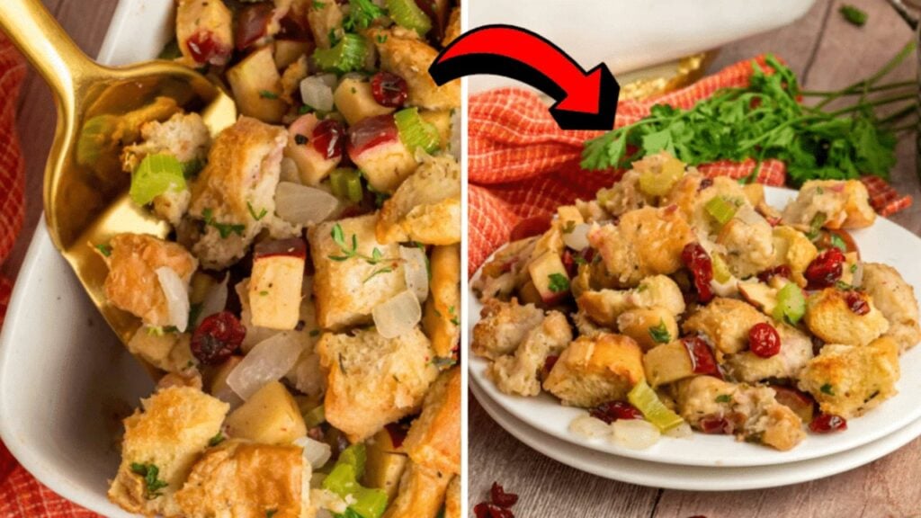 Easy Apple Cranberry Stuffing, homemade and freshly served