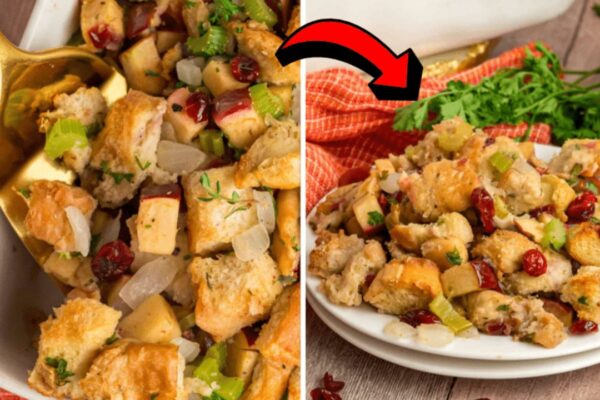 Easy Apple Cranberry Stuffing, homemade and freshly served