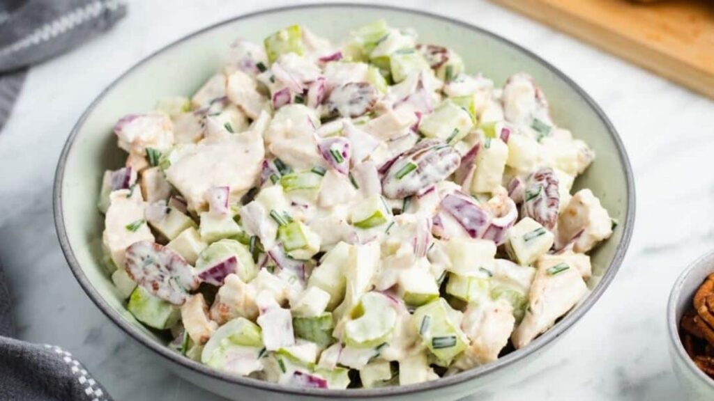 Easy Apple Pecan Chicken Salad, homemade and freshly served