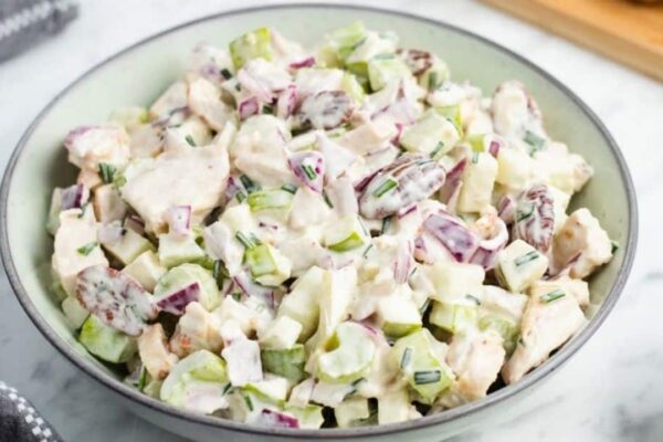 Easy Apple Pecan Chicken Salad, homemade and freshly served