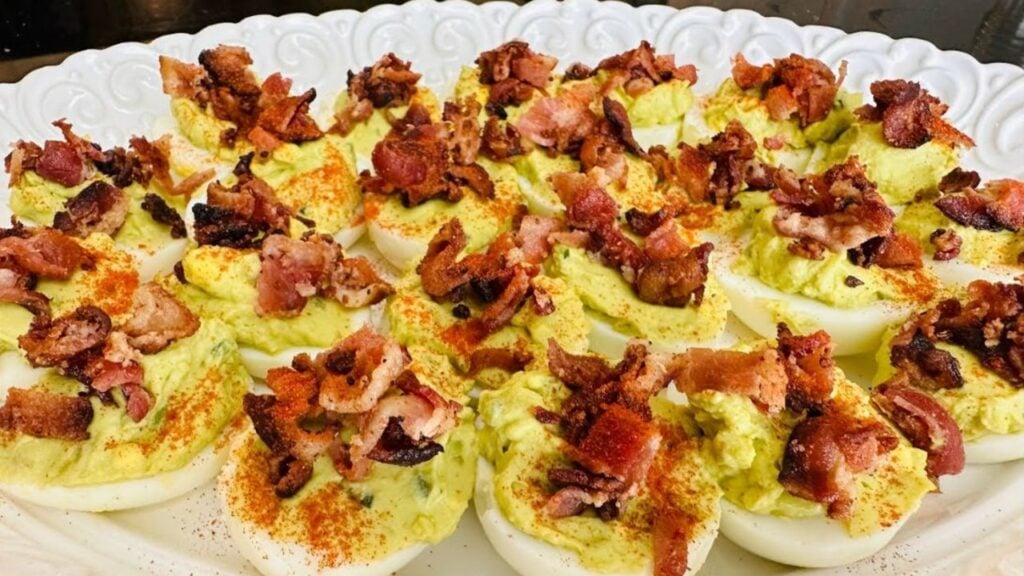 Easy Avocado Deviled Eggs, homemade and freshly served