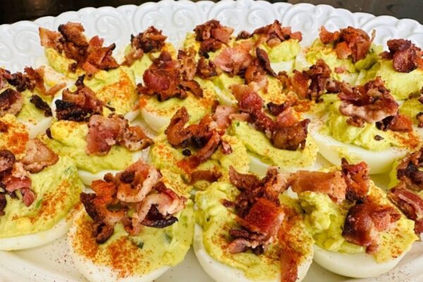 Easy Avocado Deviled Eggs, homemade and freshly served