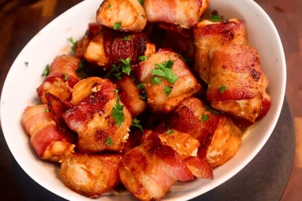 Easy Bacon-Wrapped Salmon Bites, homemade and freshly served