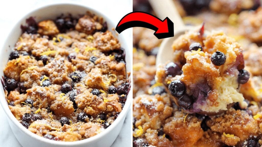 Easy Baked Blueberry Lemon French Toast, homemade and freshly served