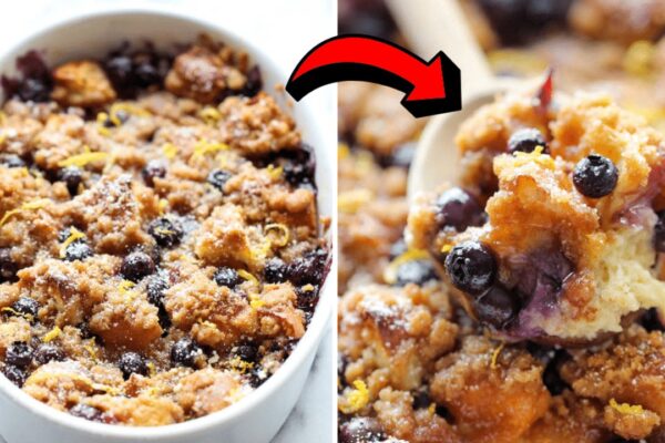 Easy Baked Blueberry Lemon French Toast, homemade and freshly served