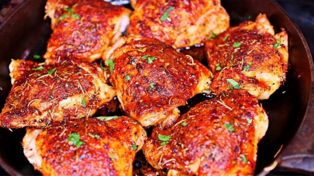 Juicy Cajun Butter Baked Chicken Thighs, homemade and freshly served