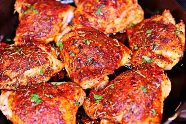 Juicy Cajun Butter Baked Chicken Thighs, homemade and freshly served