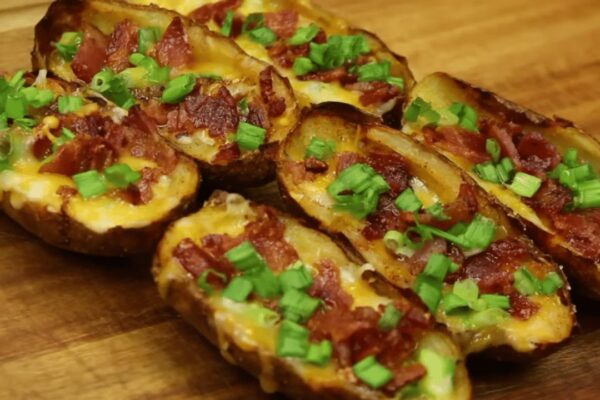 Crispy & Cheesy Potato Skins, homemade and freshly served