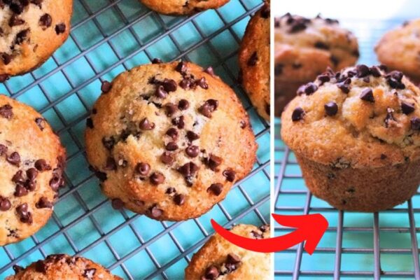 Easy Bakery Style Chocolate Chip Muffins, homemade and freshly served