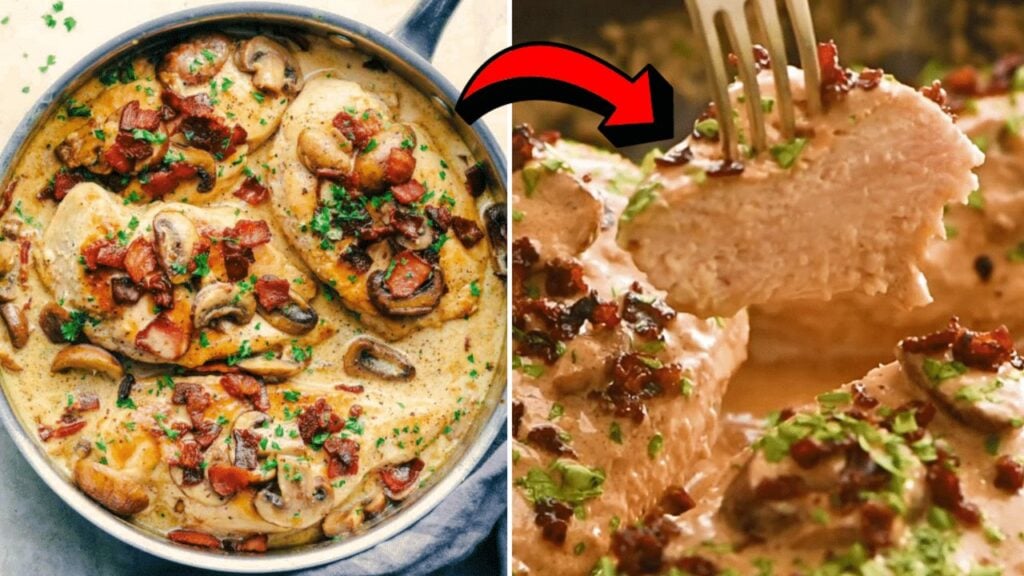 Creamy Balsamic Mushroom Bacon Chicken, homemade and freshly served