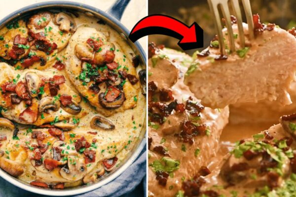 Creamy Balsamic Mushroom Bacon Chicken, homemade and freshly served