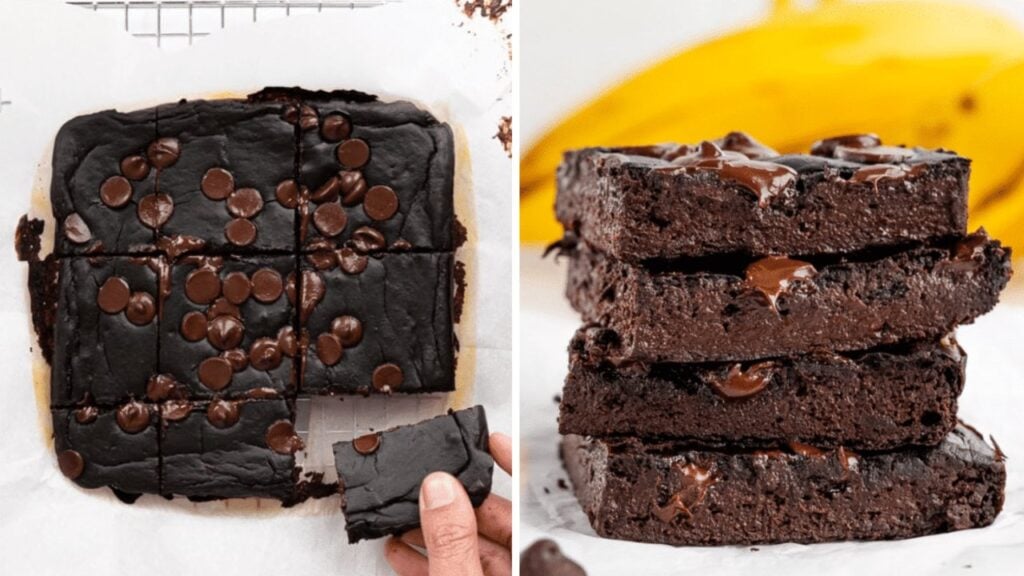 Easy 3-Ingredient Banana Brownies, homemade and freshly served