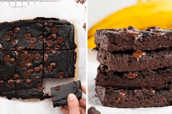 Easy 3-Ingredient Banana Brownies, homemade and freshly served