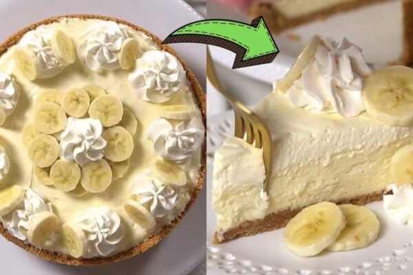 Delicious Banana Cream Cheesecake, homemade and freshly served