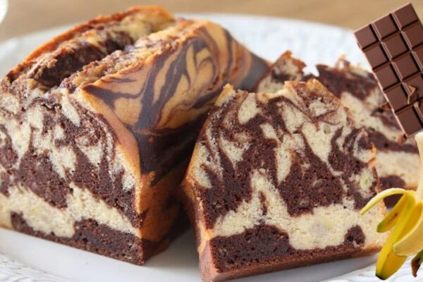 Easy Banana Marble Pound Cake, homemade and freshly served