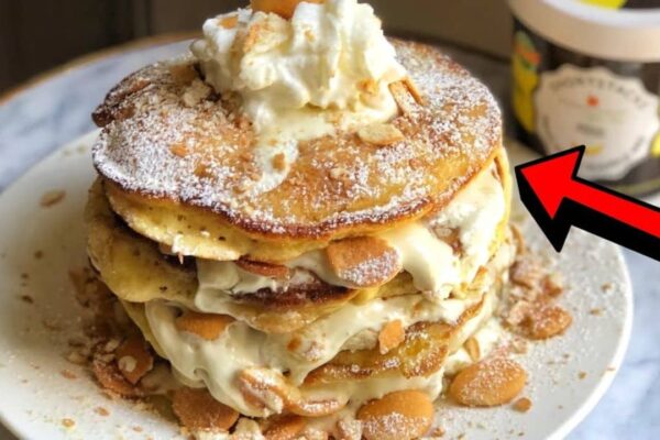 Easy Banana Pudding Pancake w/ Butter Syrup, homemade and freshly served