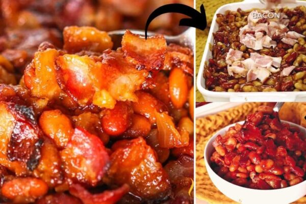 Easy BBQ Oven-Baked Beans with Bacon, homemade and freshly served