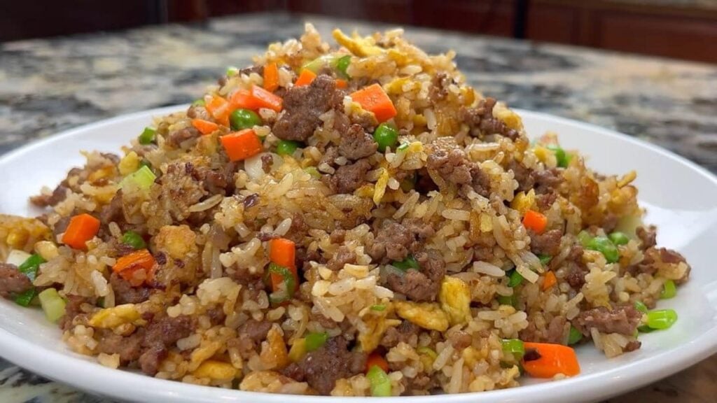 Easy Beef Fried Rice, homemade and freshly served