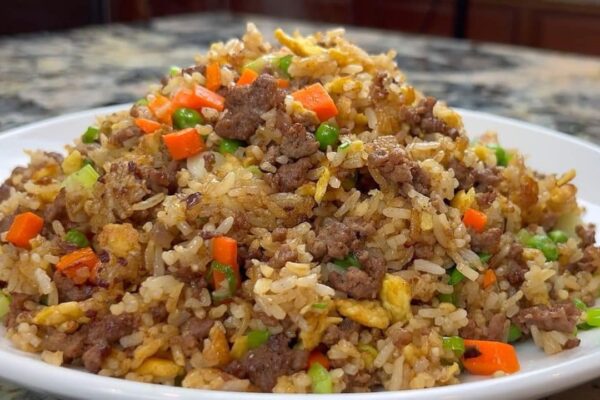 Easy Beef Fried Rice, homemade and freshly served