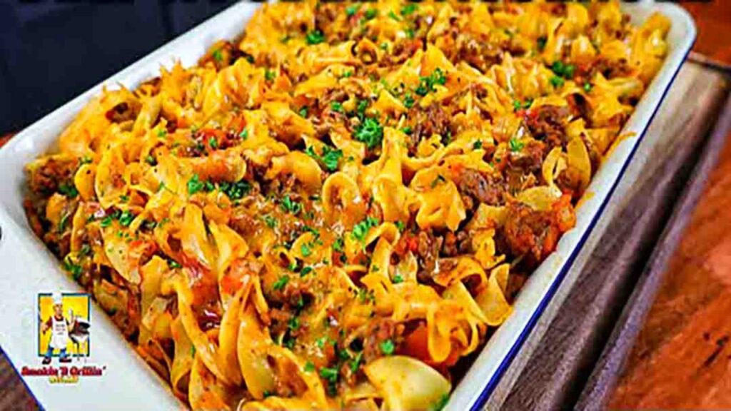 Easy Beef Noodle Casserole, homemade and freshly served