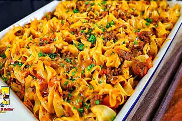 Easy Beef Noodle Casserole, homemade and freshly served