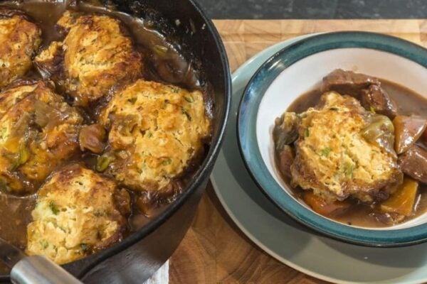 Easy Beef Stew & Crispy Dumplings, homemade and freshly served