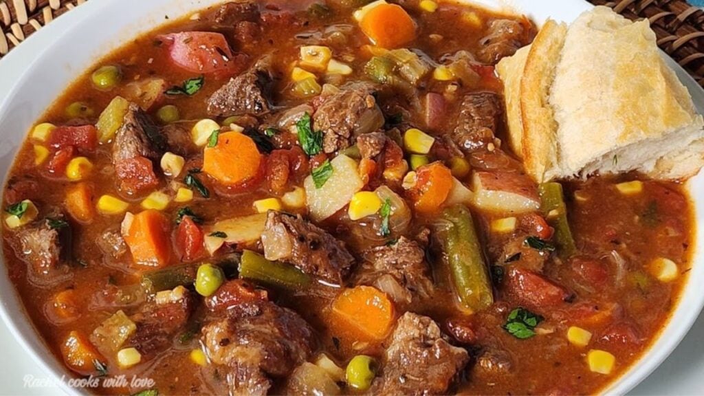 Stovetop Loaded Beef & Vegetable Soup, homemade and freshly served