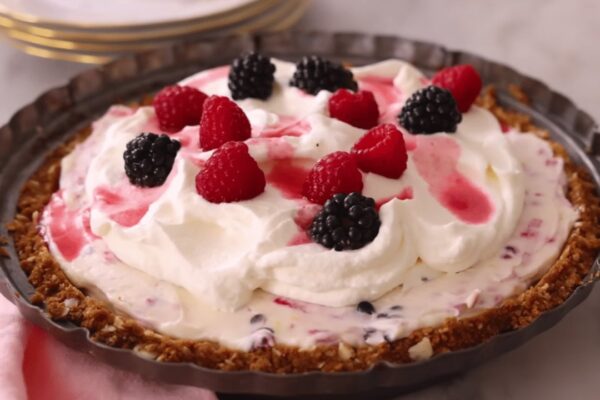 Easy-to-Make Berry Icebox Pie, homemade and freshly served