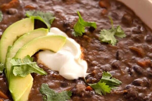 Easy Black Bean Soup, homemade and freshly served