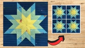 Finished Easy Blazing Star Quilt Block, a completed DIY project