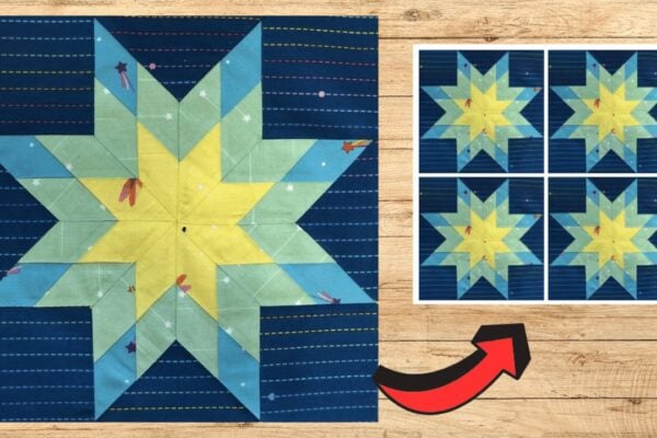 Finished Easy Blazing Star Quilt Block, a completed DIY project