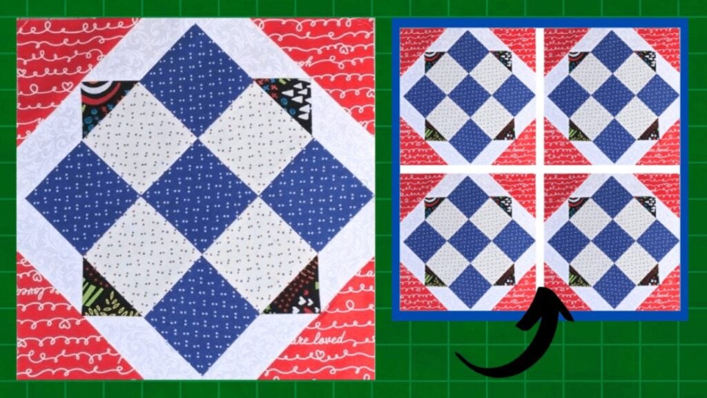 Finished Easy Block and Tackle Quilt Block, a completed DIY project