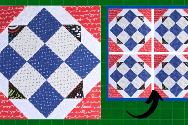 Finished Easy Block and Tackle Quilt Block, a completed DIY project